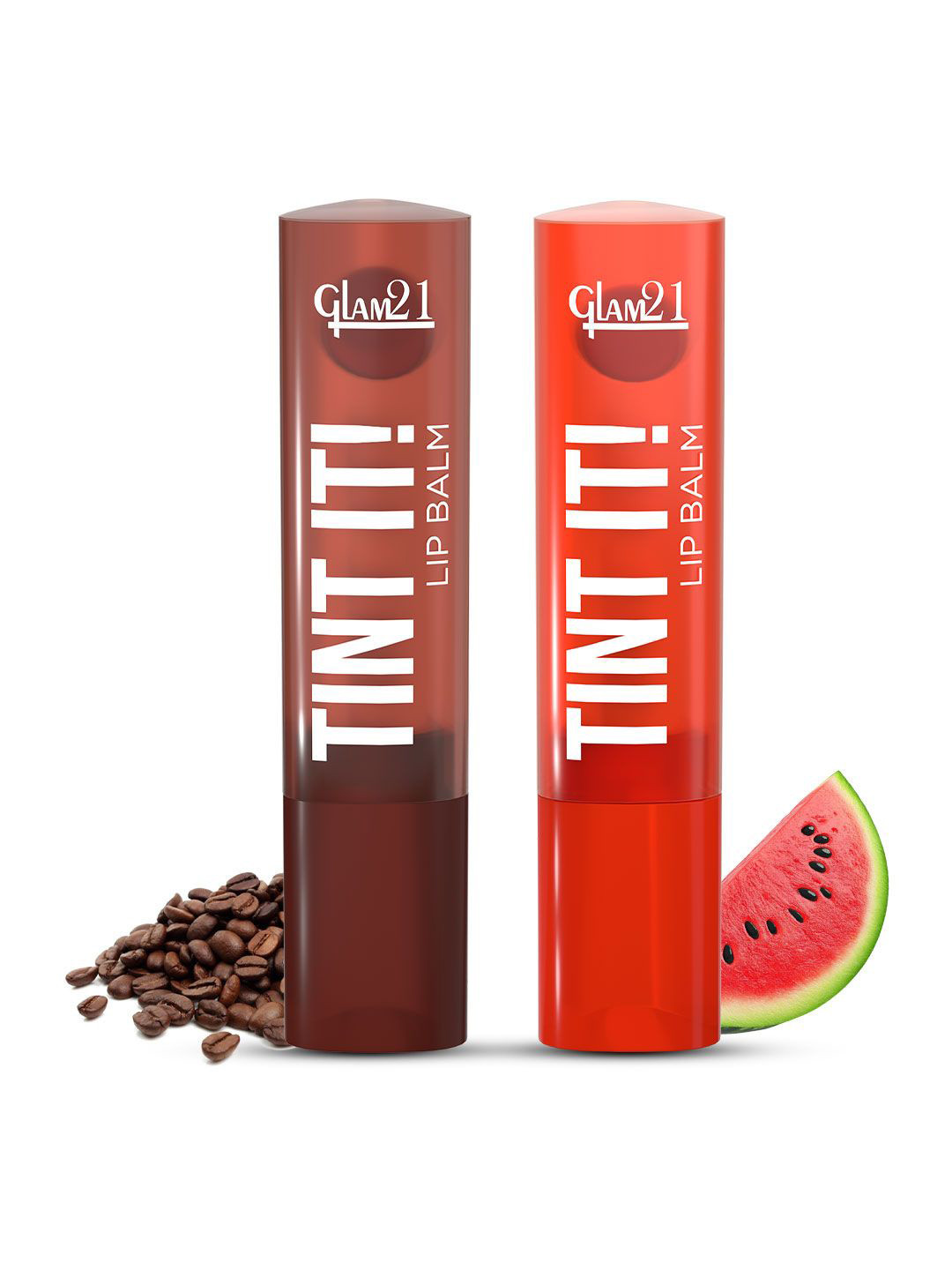 GLAM21 Set Of 2 Lip Tint It Balm With Vitamin-E & SPF15 - Coffee Beans 05 & Watermelon 06