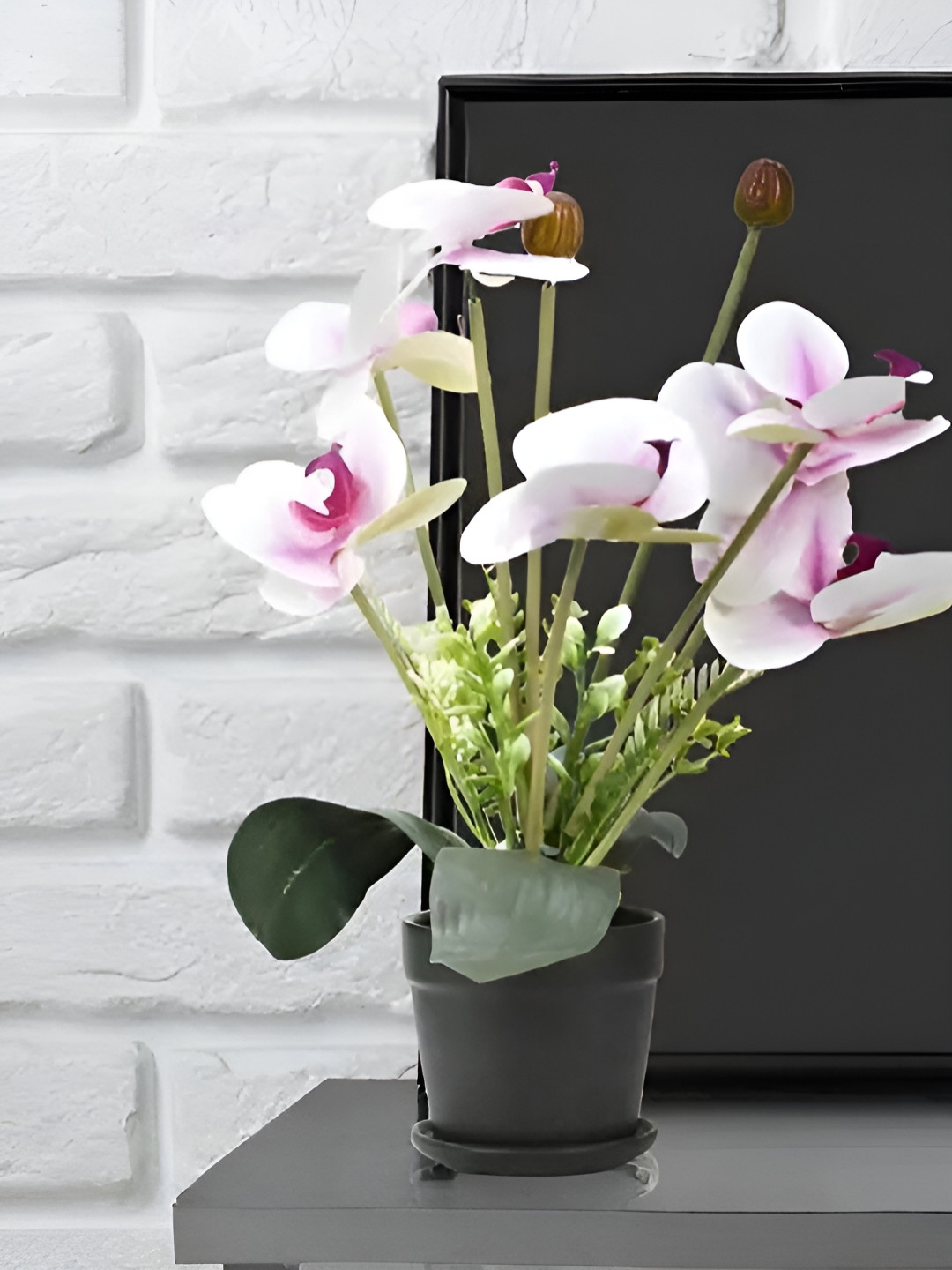 Royaloak Purple And Green Seven Heads Butterfly Orchid Artificial Flower With Pot