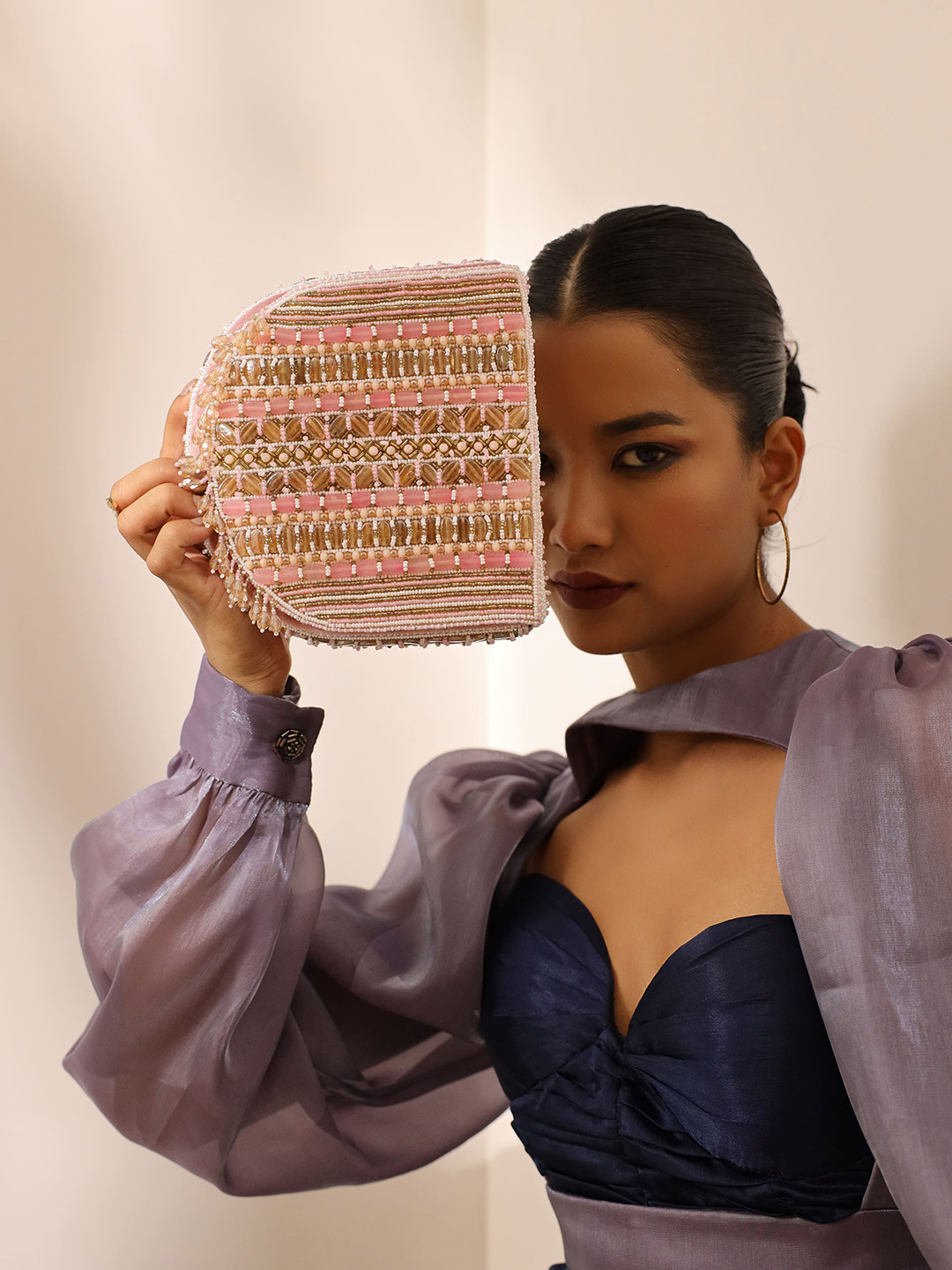 THE TAN CLAN Kavya Floral Embellished Flap Over Small Satchel HandBag