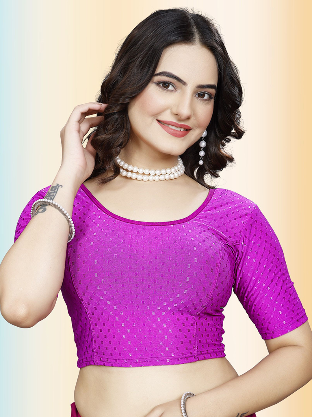 TANISHM FEB TEX Women Embellished Stretchable Cotton Saree Blouse