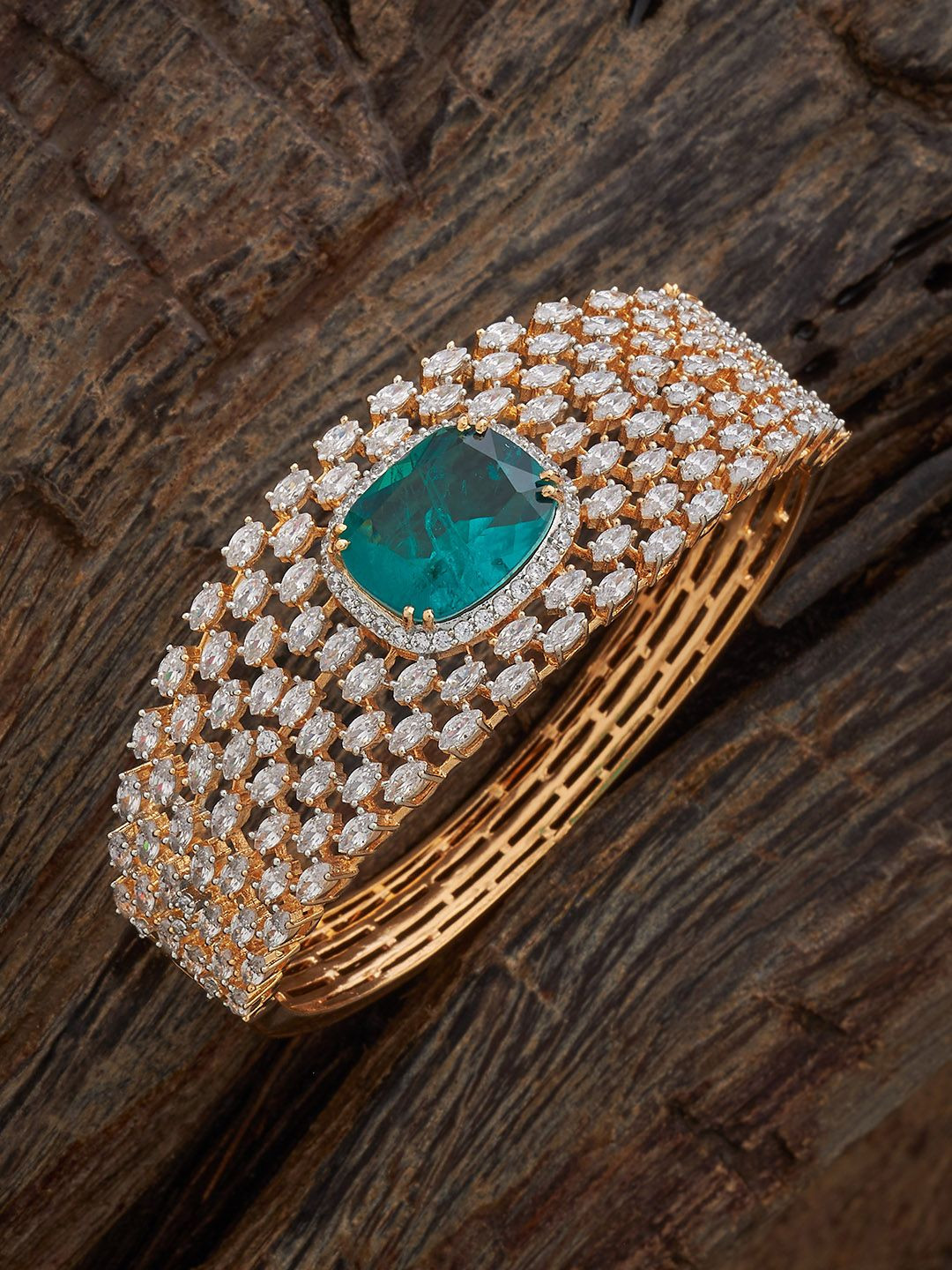 Kushal's Fashion Jewellery Pink Rhodium Gold-Plated Zircon Embellished Bridal Kada Bangle