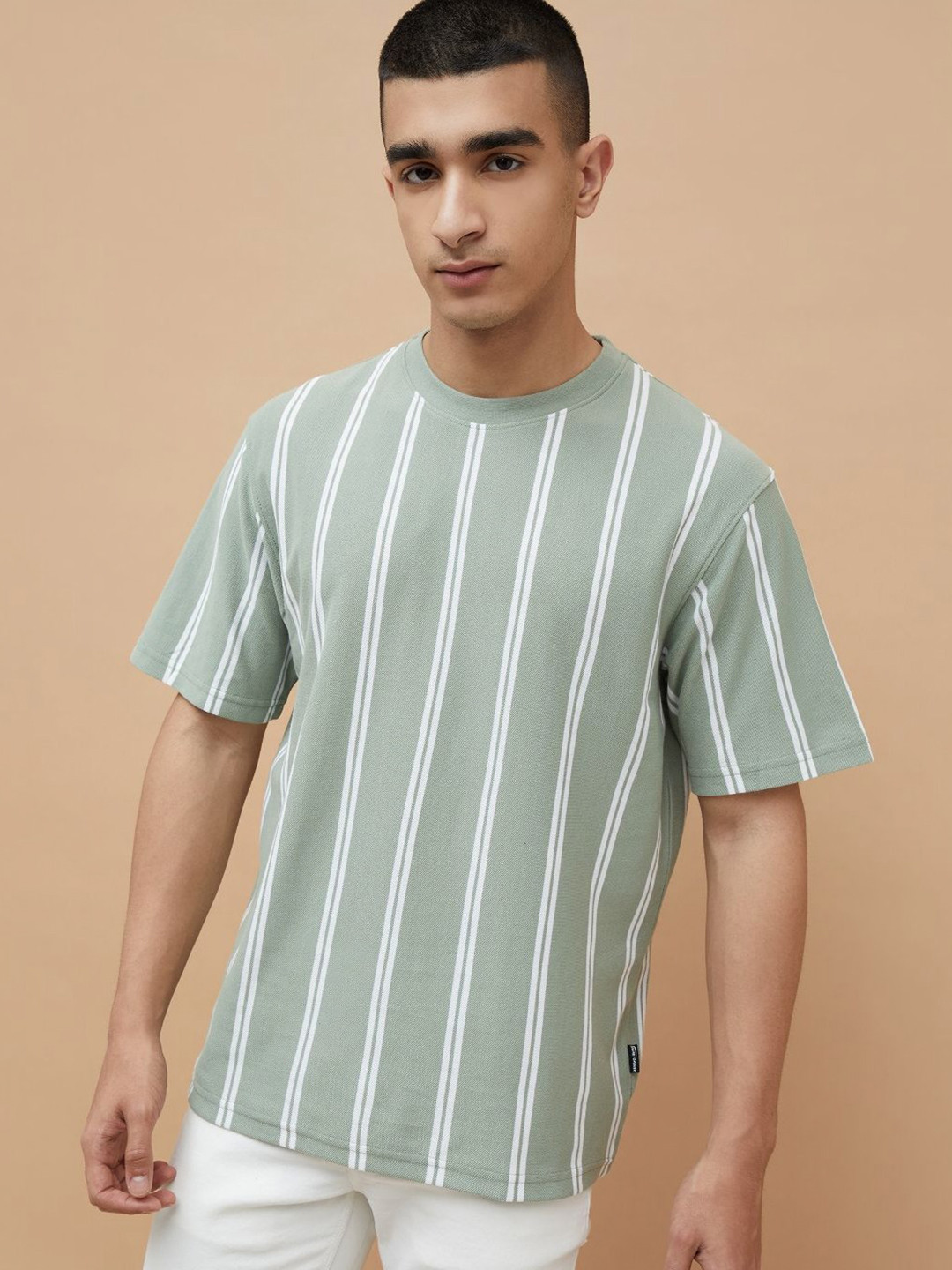 Fame Forever by Lifestyle Men Striped Round Neck Cotton Oversized T-shirt