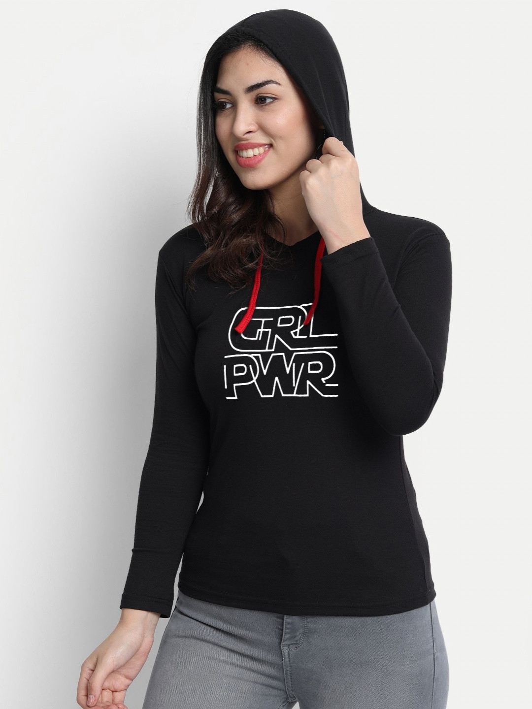 Nefies Women Typography Printed Hood Cotton T-shirt