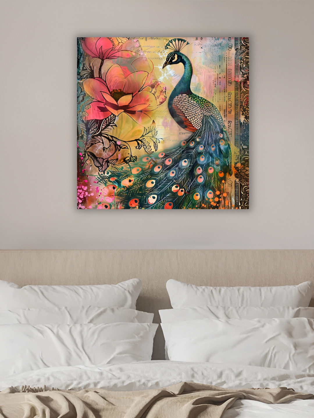 Art Street Peacock Canvas Square Paintings Wall Art-22 x 22In
