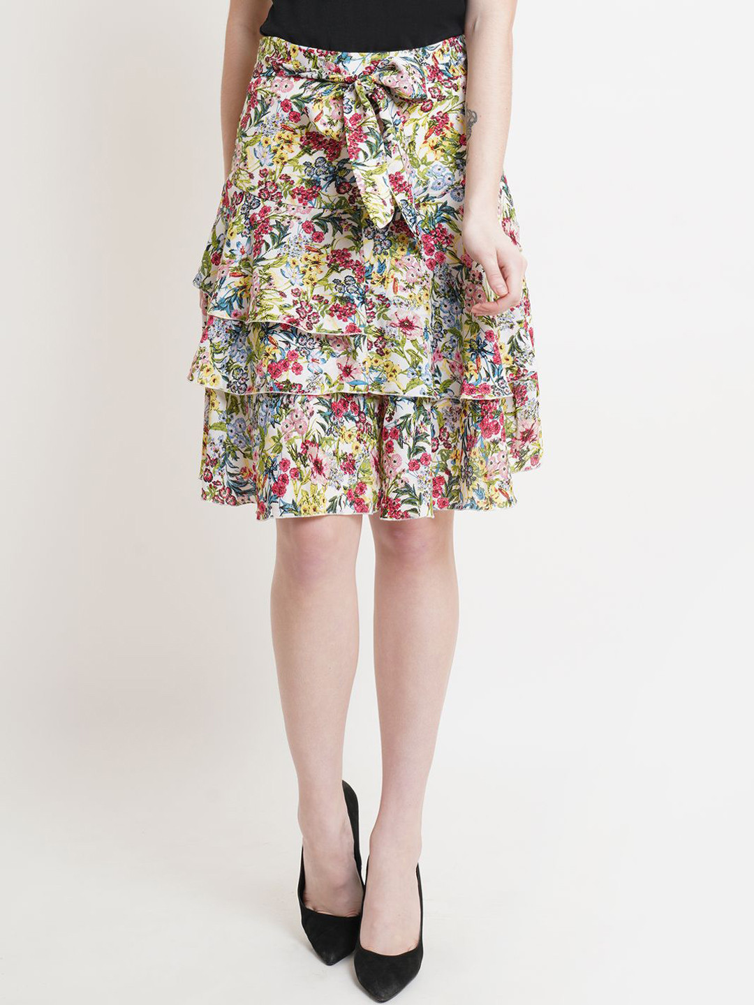 MISS HAUTE Women Floral Printed  Layered Western Fit and Flare Skirt