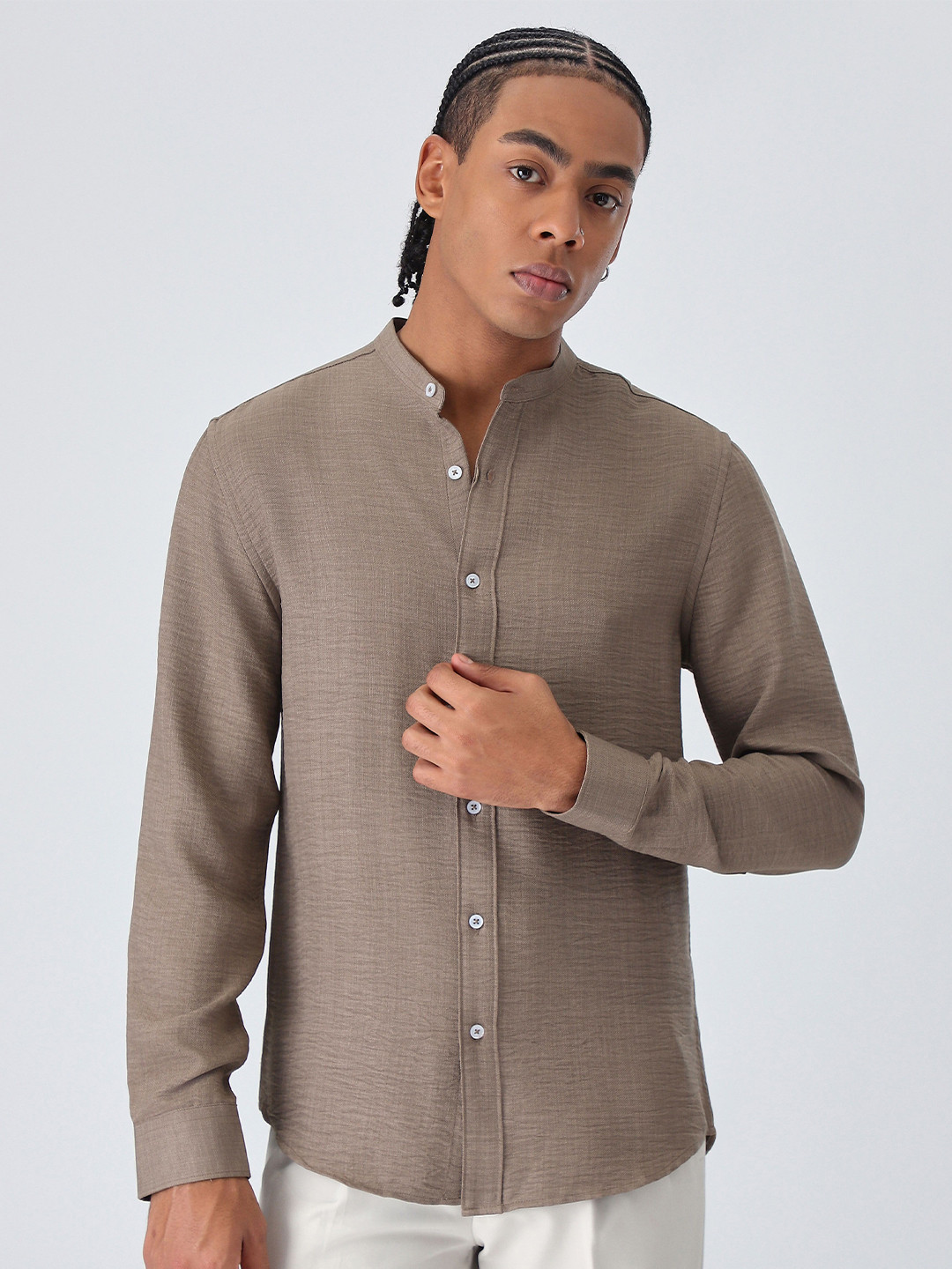 Banana Club Men Brown Mandarin Collar Shirt