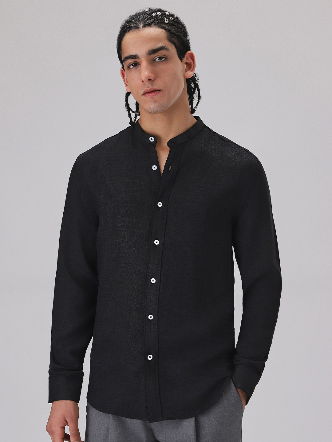 Banana Club Black Mandarin Collar Shirt
