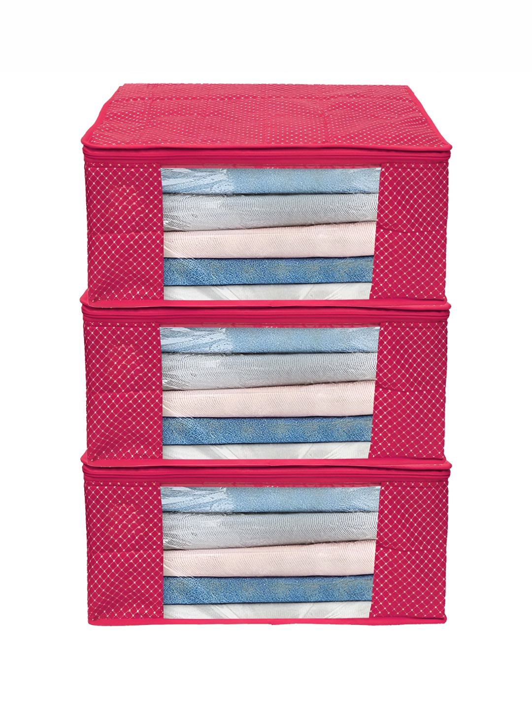 ANKIT INTERNATIONAL Pink Blue 3 Pieces Super Strong Sweater Bag Wardrobe Organisers