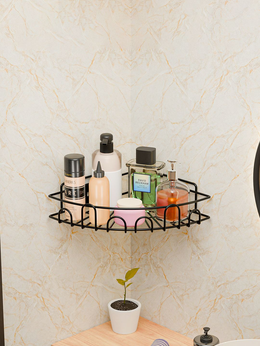 Kuber Industries Black Multi-Utility Self-Adhesive Metal Bathroom Organisers with Screws