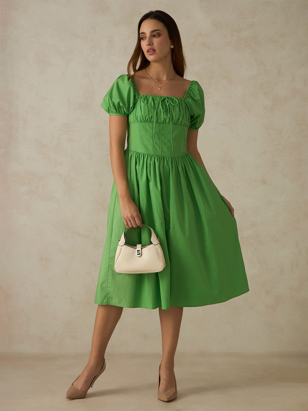 Virgio Pure Cotton Midi Length Milkmaid Dress