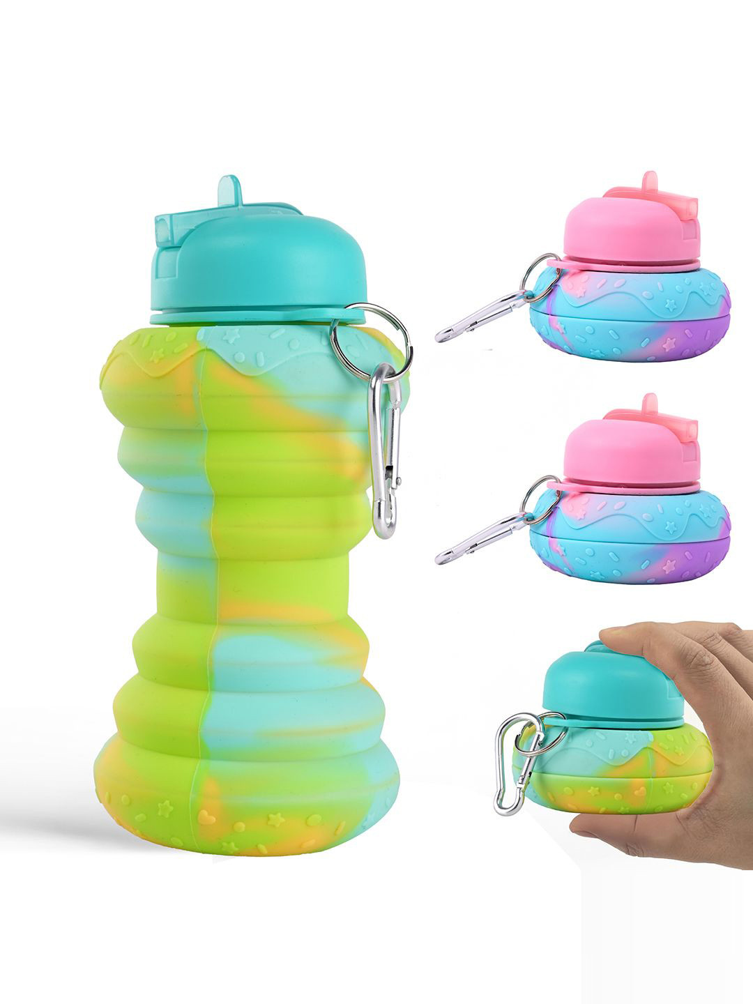 Kuber Industries Collapsible Green Colourblocked Plastic Spill Proof 4 Pcs Sipper - 600ml