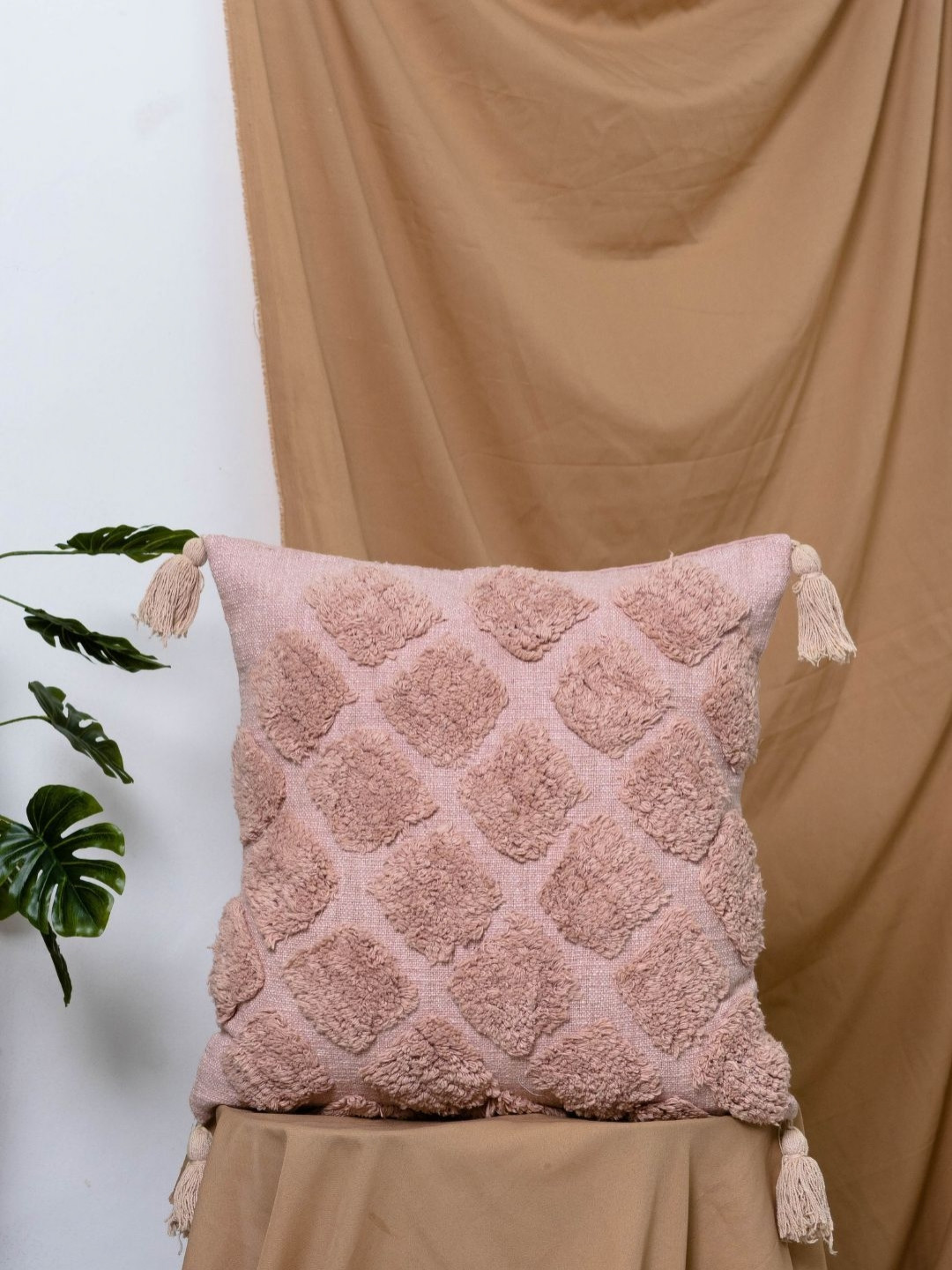 Rya Living Pink Self Design Cotton Square Cushion Covers