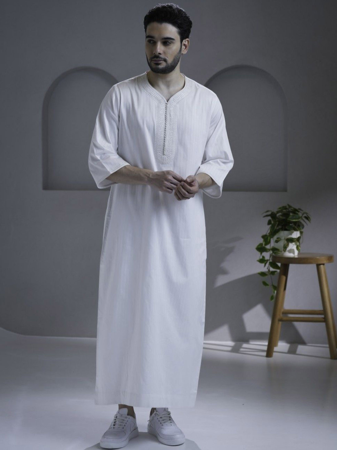 MASHROO Khatibi White Moroccan Thobe For Men