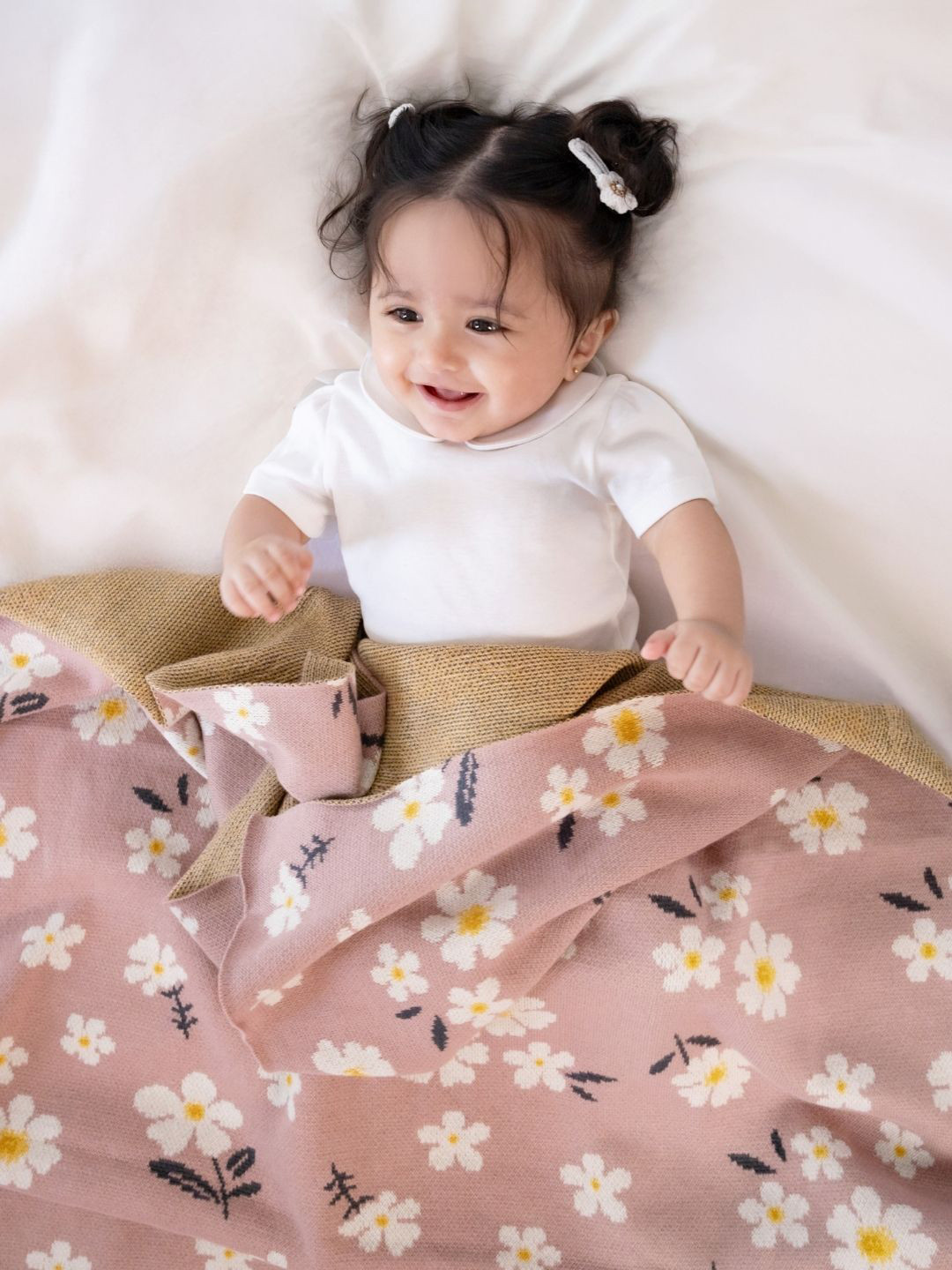 haus & kinder Petal Pink White Floral 500 GSM AC Room Single Bed Blanket