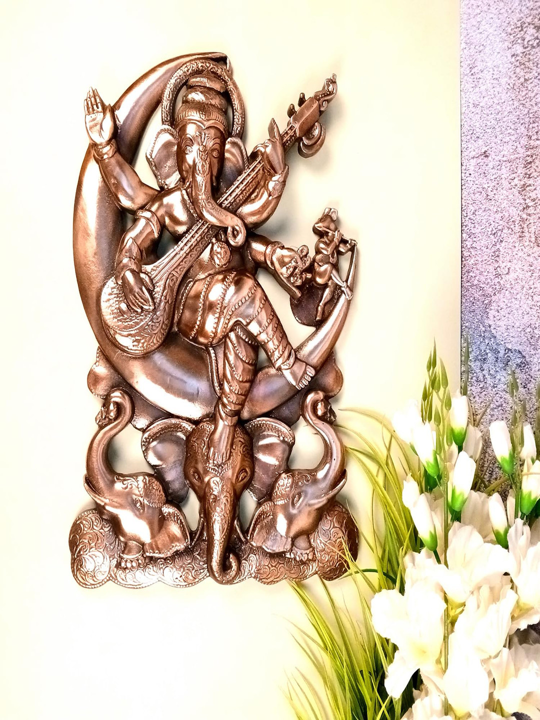 apka mart Ganesh Idol Metal Ethnic Motifs Matte Pooja Room Spiritual Wall Decor-17.7In