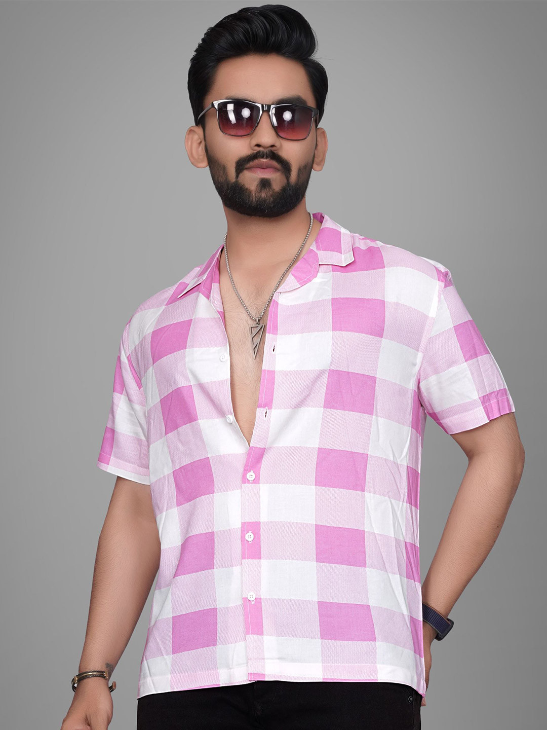 Metronaut Men Cuban Collar Buffalo Checked Casual Shirt