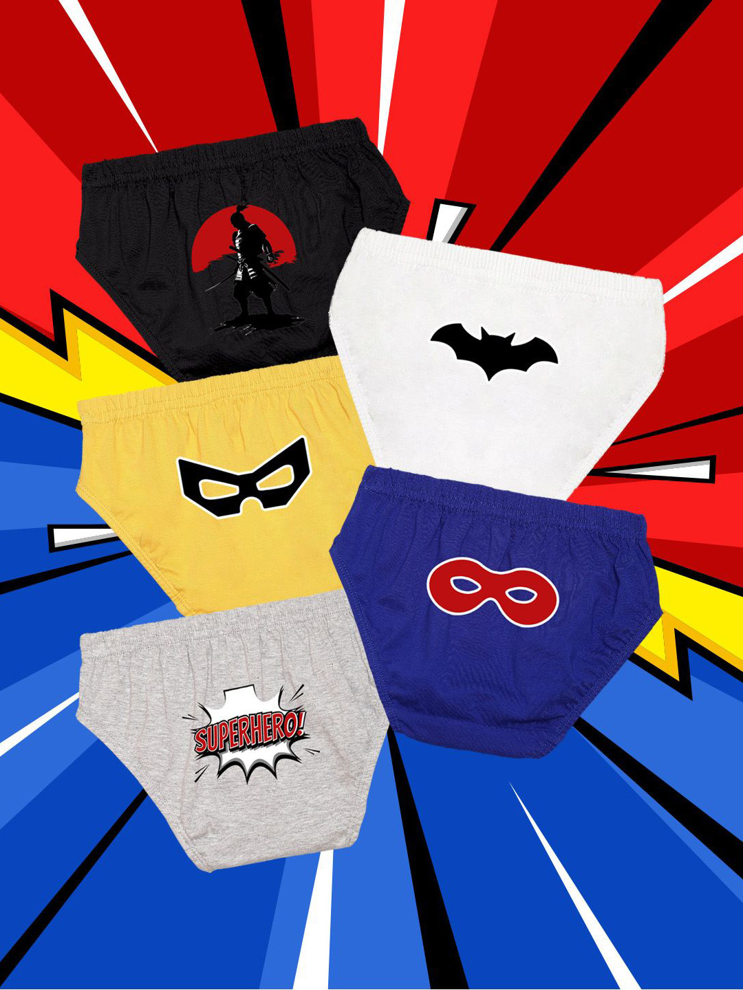 NUSYL Boys Pack Of 5 Superhero Squad Printed Printed Cotton Basic Briefs