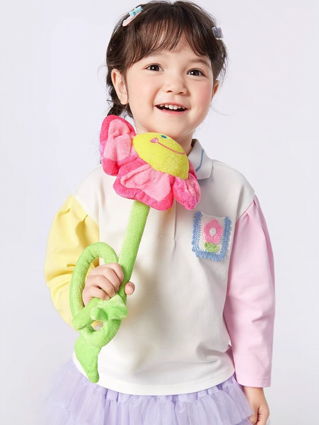 LULU & SKY Girls Colourblocked Polo Collar Cotton Oversized T-shirt