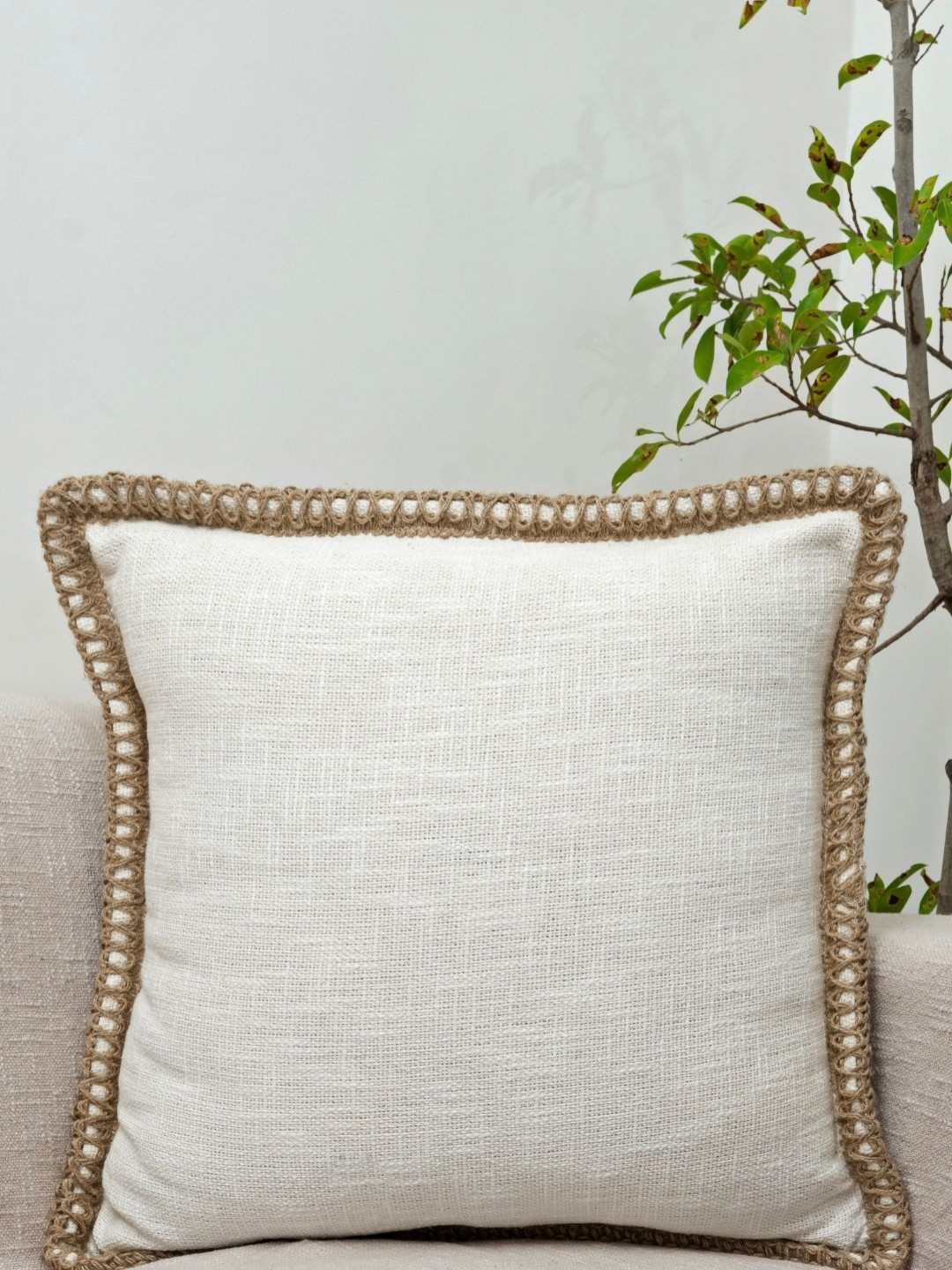 Rya Living White Cotton Breathable Square Cushion Cover - 19.7 x 19.7 Inches