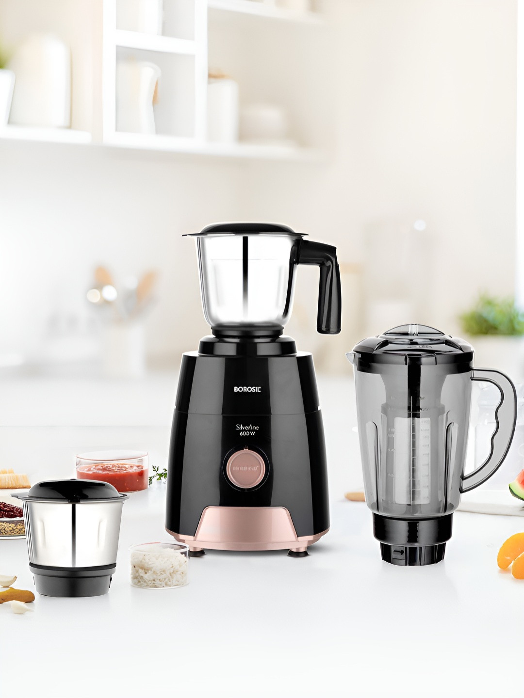 BOROSIL Black Plastic Wet And Dry Grinder With Juicer Juicer Mixer Grinder 1.5L