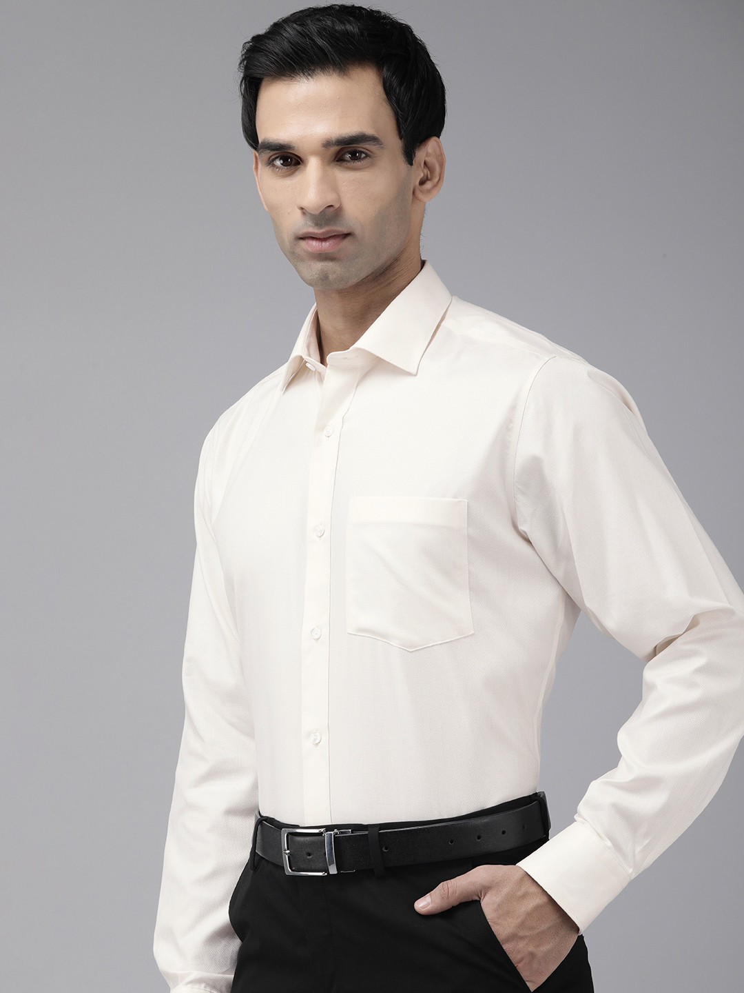 Van Heusen Classic Self Design Opaque Pure Cotton Formal Shirt