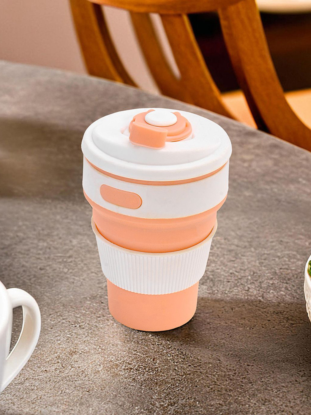 Kuber Industries Happy Fathers Day Orange Textured Silicone Microwave Safe 4 Piece Cups with Lid-350ml