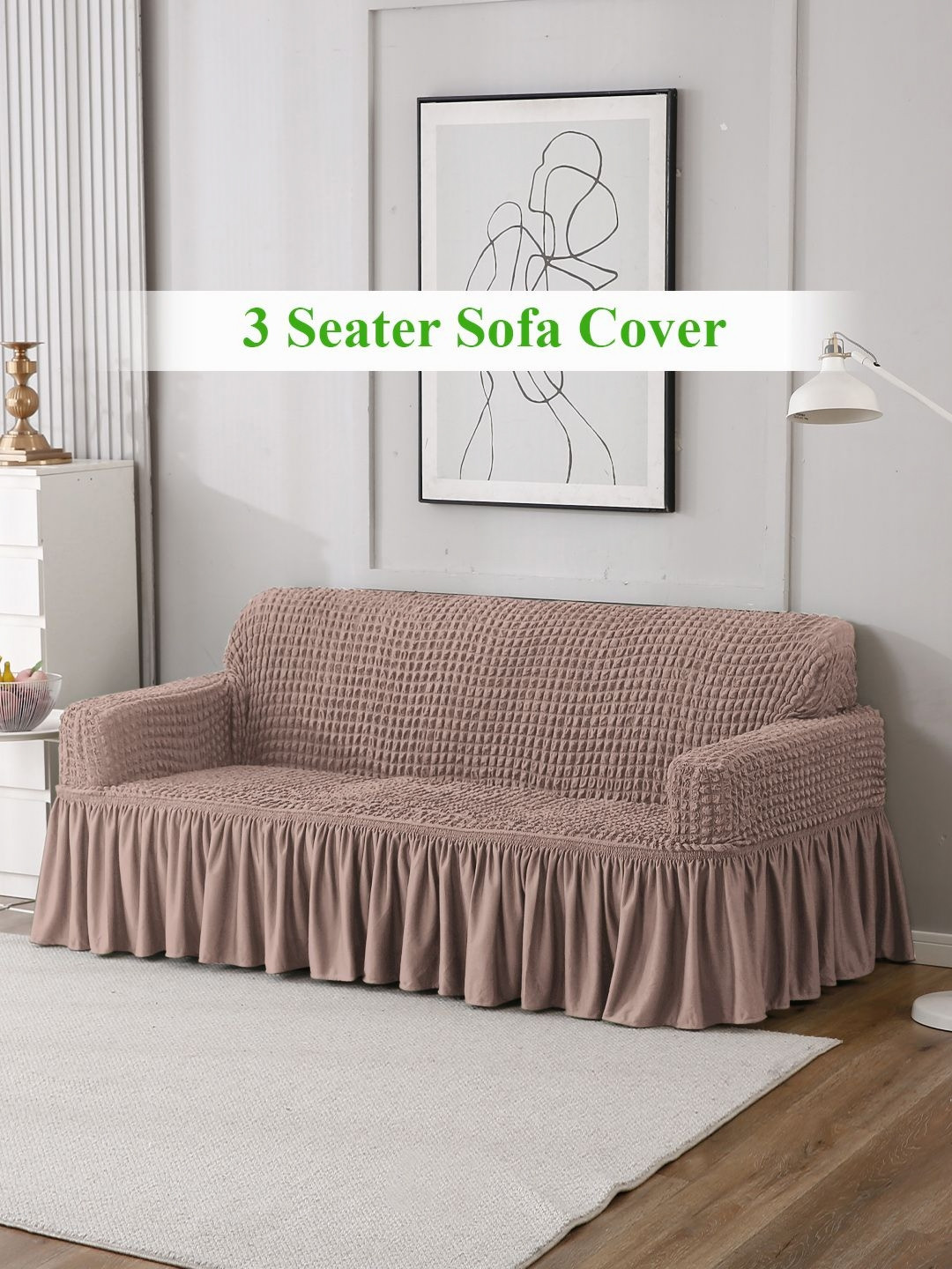 HOKIPO Mocha Stretchable 3 Seater Elastic Turkish Bubble Couch Sofa Cover