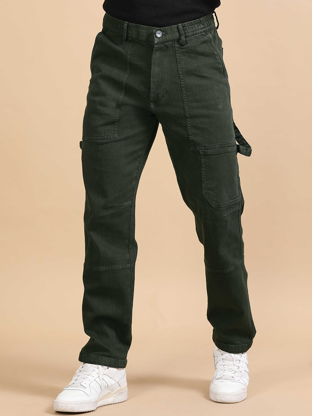 Italian Colony Men Straight Fit Mid-Rise Craftline Carpenter Denim Cargos