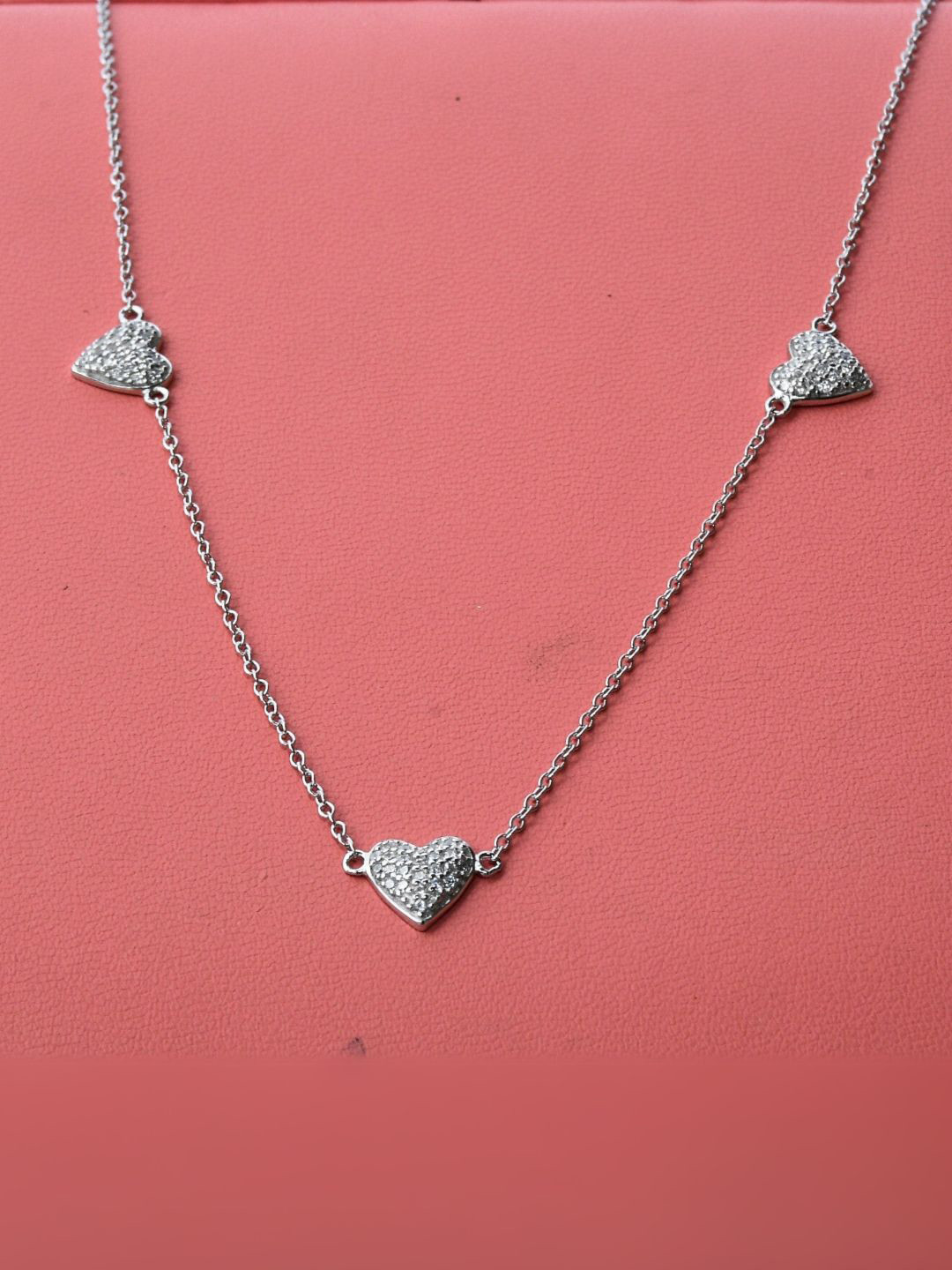 Satlaa 925 Sterling Silver-Plated Crystal Studded Heart Shaped Minimal Necklace
