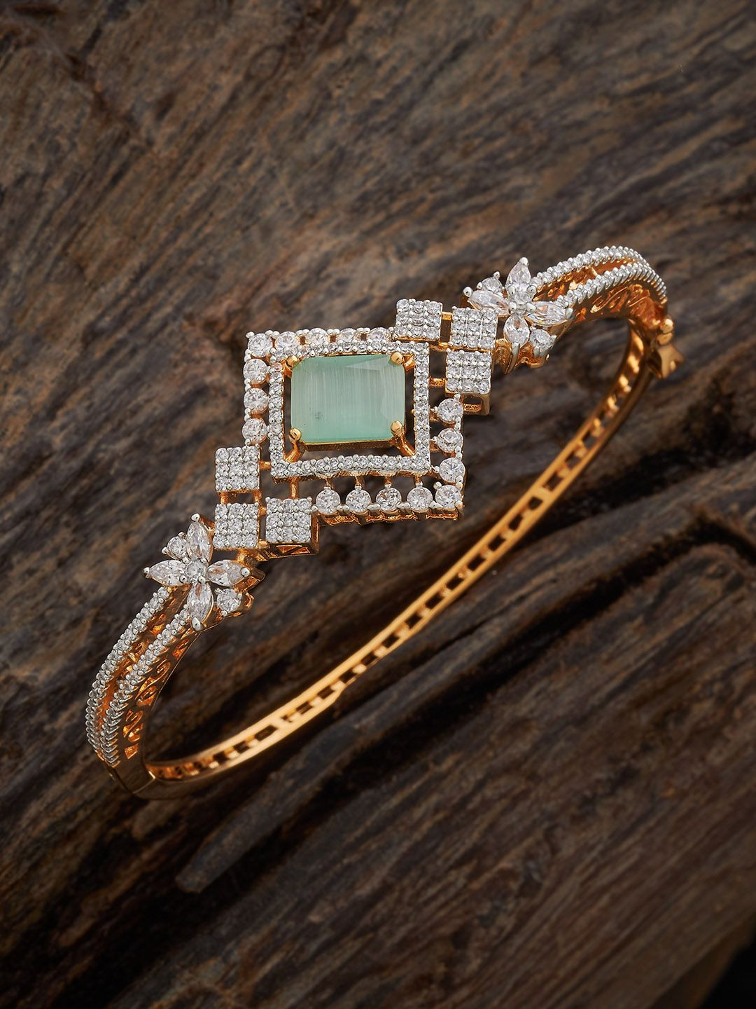 Kushal's Fashion Jewellery Mint Rhodium Gold-Plated Zircon Party Kada Bracelet