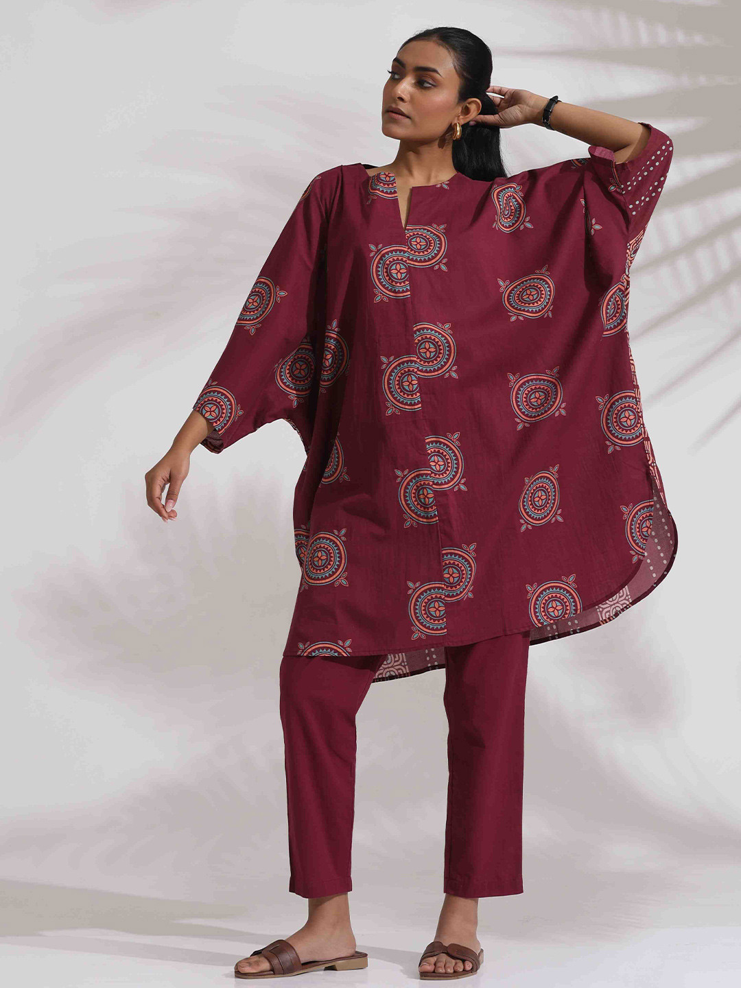 trueBrowns Purple Printed Pure Cotton Tunic & Trousers