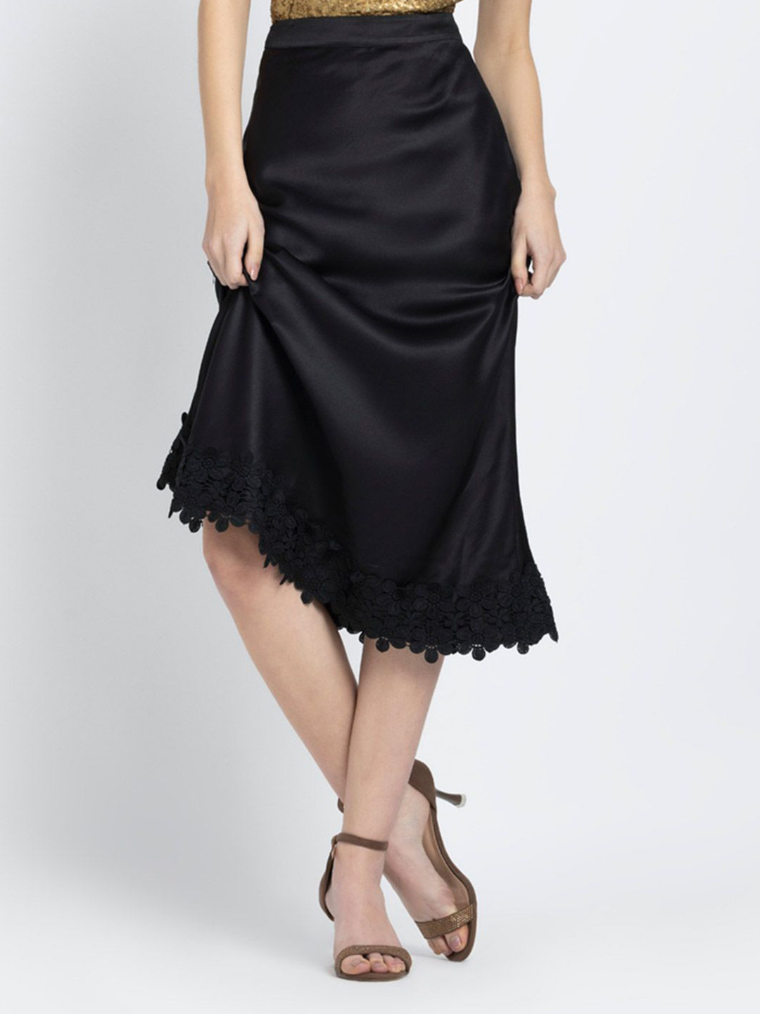 Shaye Women Black Bias Solid A-Line Casual Skirts