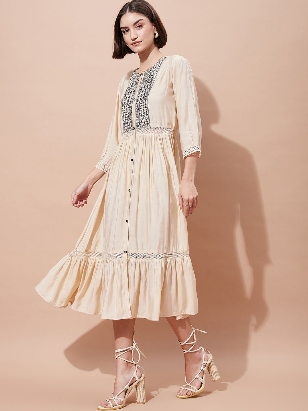 all about you Women's Floral Embroidered Tiered Dress