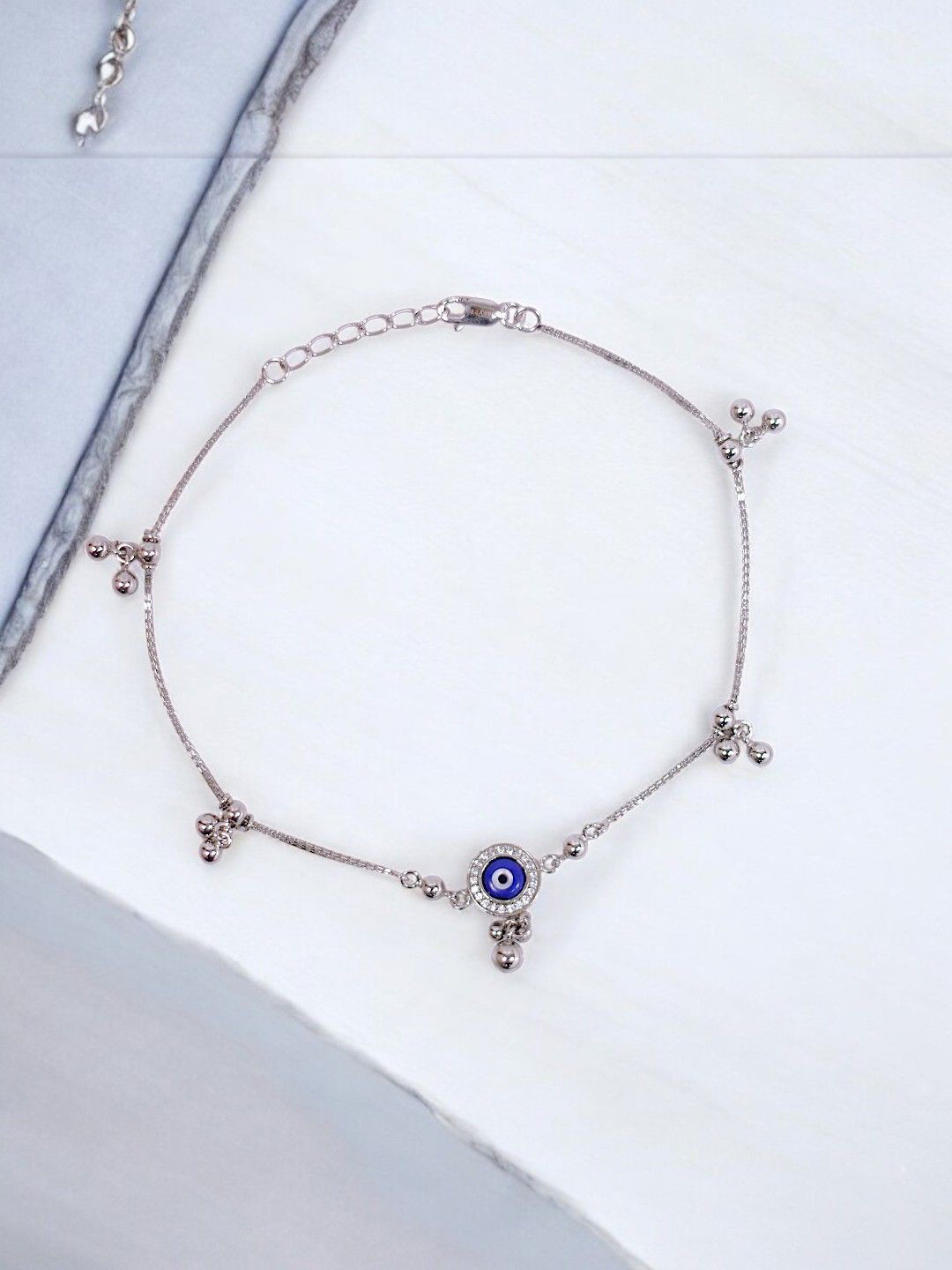 Taraash 925 Sterling Silver Evil Eye Charm Anklet