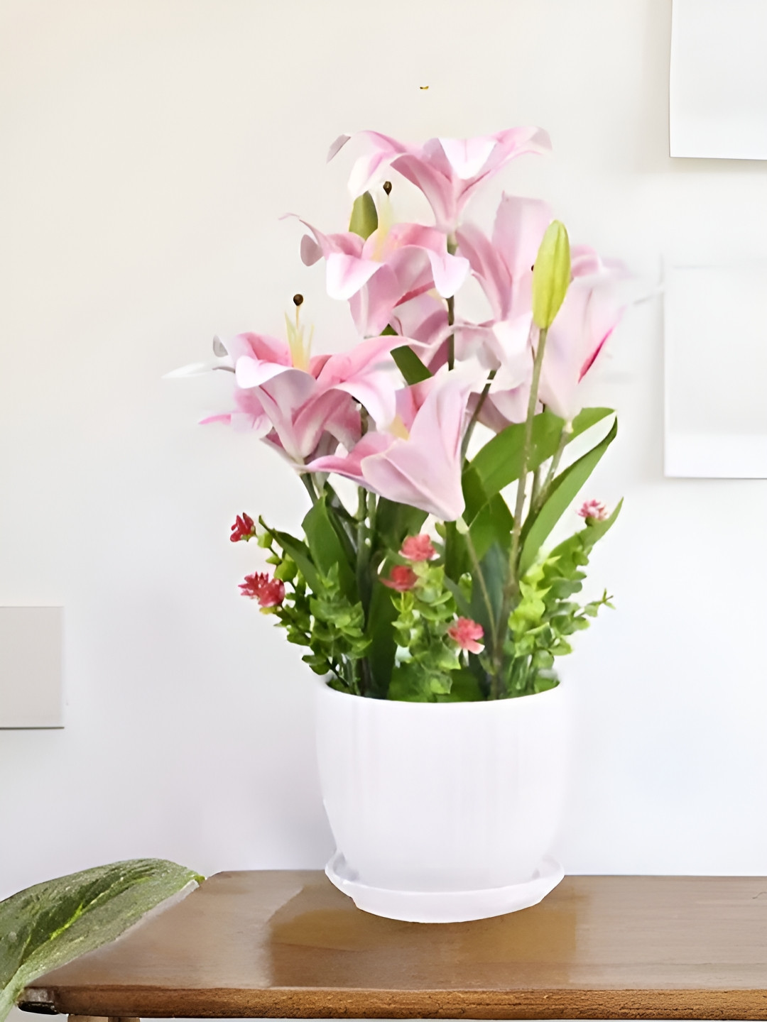 Royaloak Pink Lily Artificial Flower With Pot