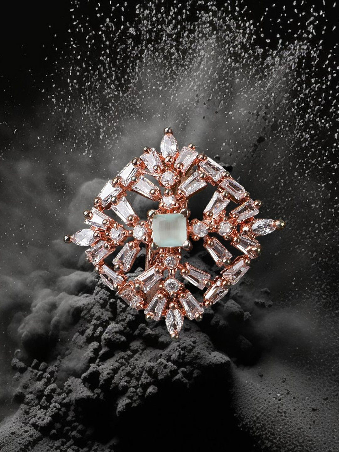 Anouk Rose Gold Plated American Diamond Stone Studded Square Shaped Finger Ring