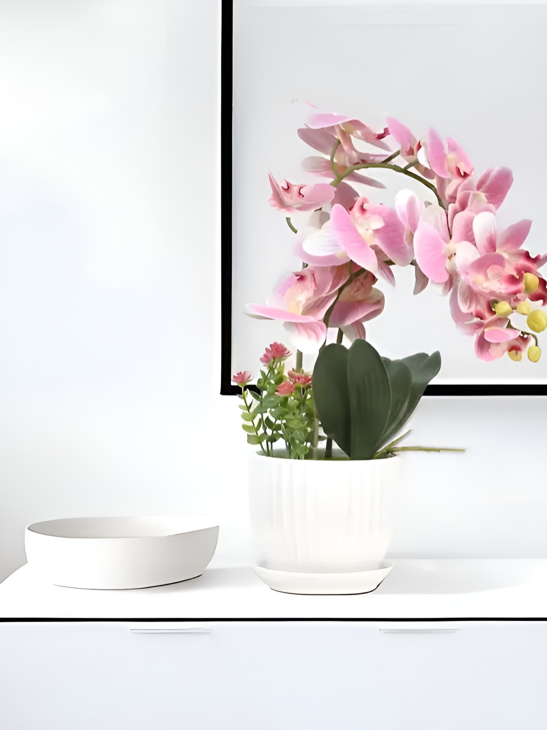 Royaloak Pink 3 Pieces Butterfly Orchid Artificial Flower With Pot