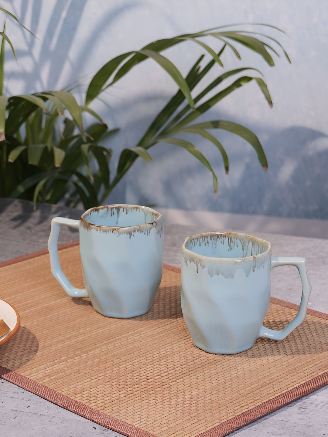 Myntra Elegant Homes Oxford Blue Abstract Ceramic Handmade 2 Piece Mugs-250ml