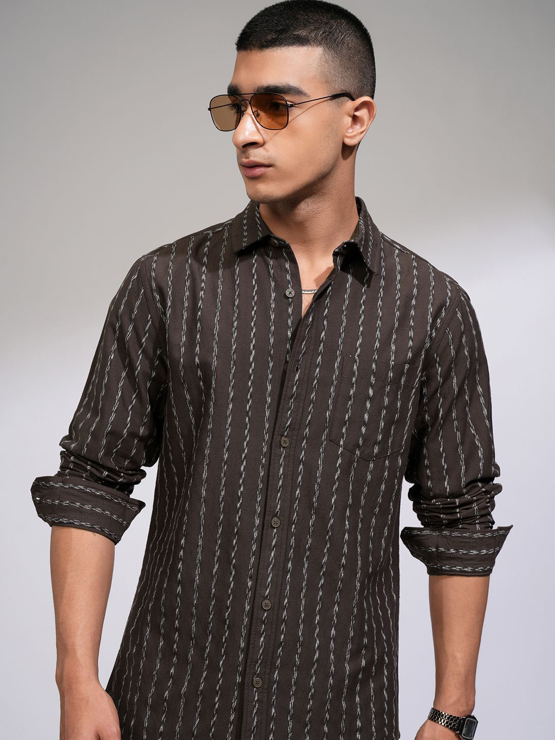 HIGHLANDER Men Fancy Space Dyed Striped Shirt