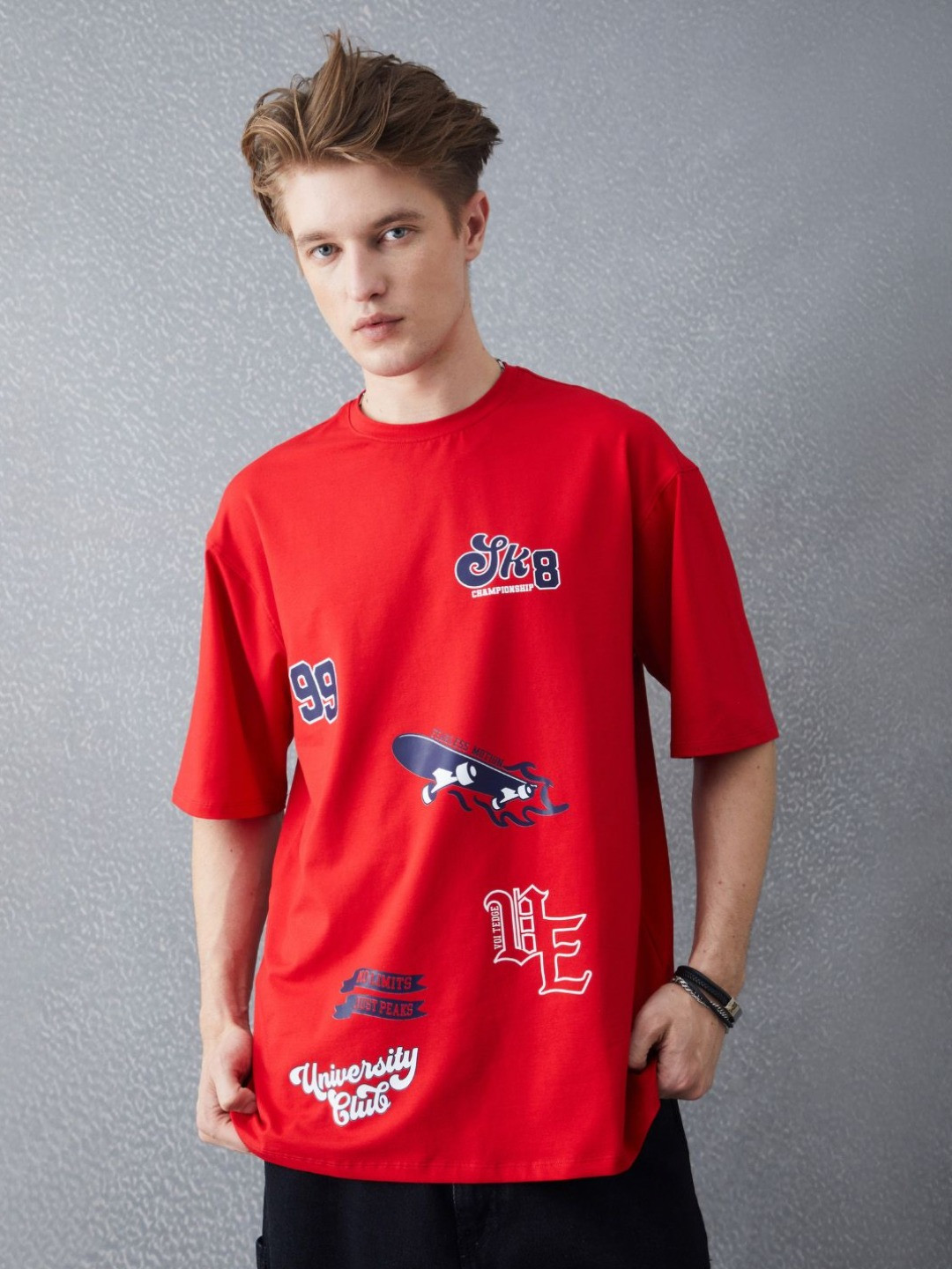 VOLTEDGE Men Graphic Printed Round Neck Cotton Oversized T-shirt