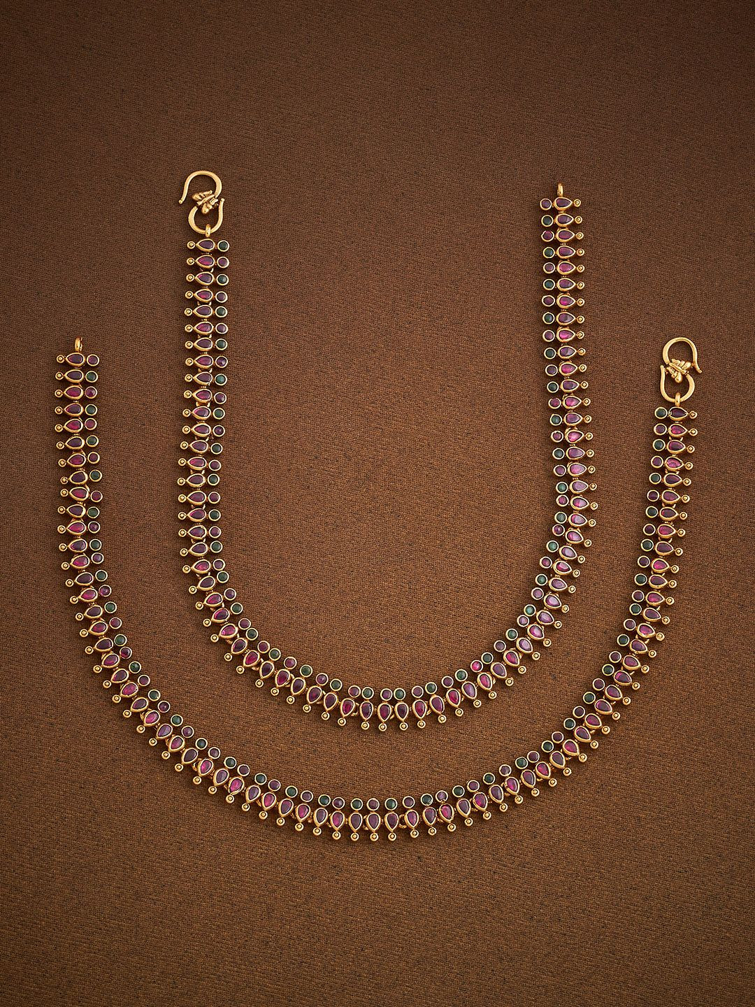 Kushal's Fashion Jewellery Gold-Plated Stone Studded Antique Payal Anklet