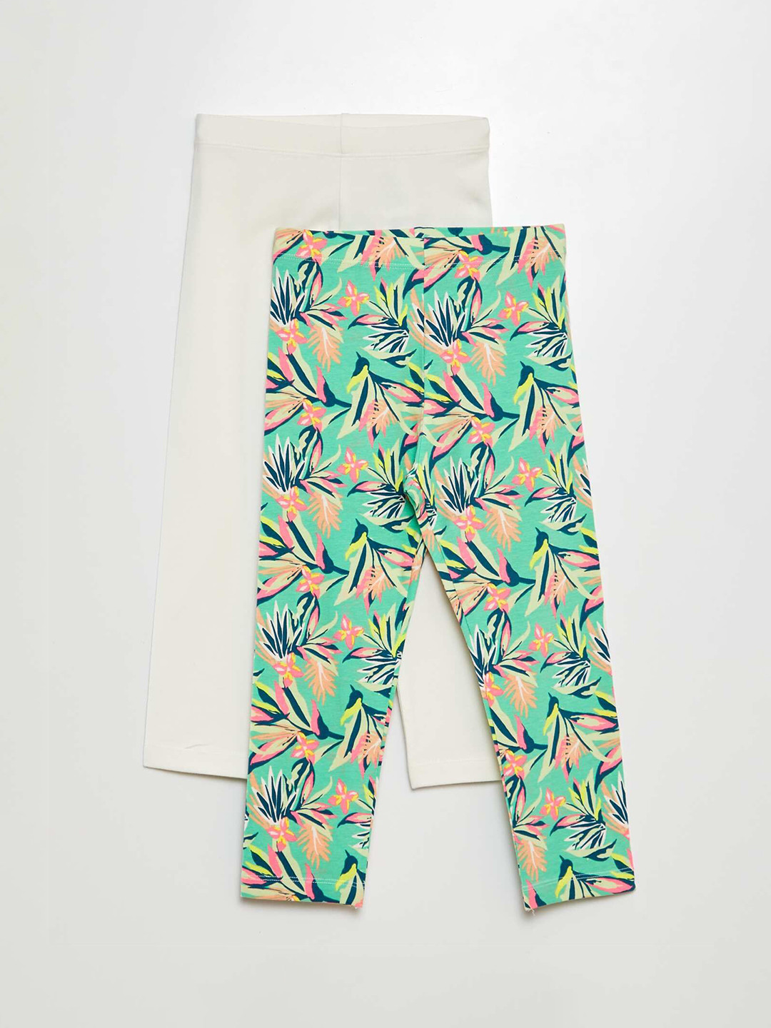 KIABI Girls Pack Of 2 Pure Cotton Printed Mid-Rise Ankle-Length Leggings