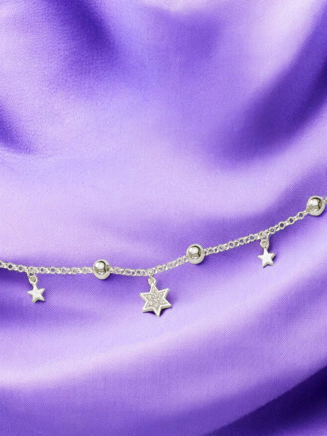Taraash 925 Sterling Silver Star Shaped Charms Anklet