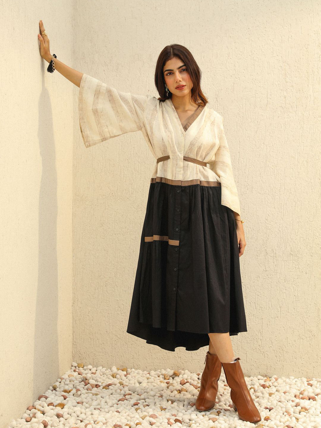 YA-SA Women Striped Fit & Flare Dress