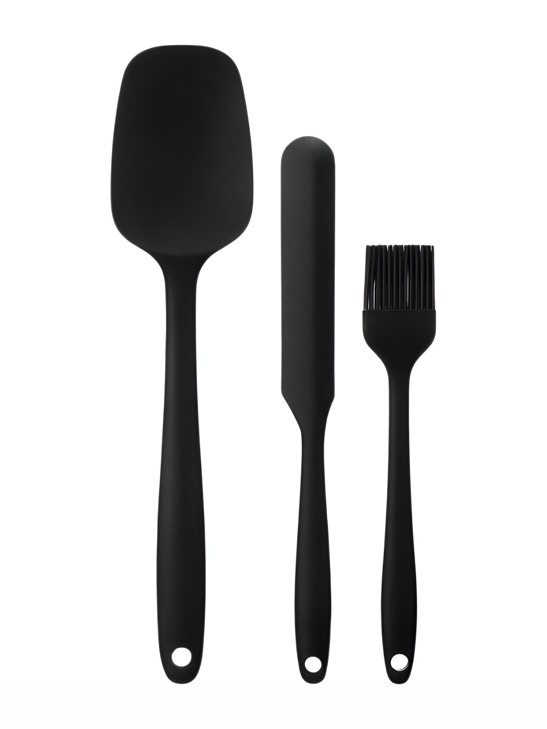 Baskety Black 3 Pieces Silicone Large Spatula And Jar Spatula and Basting Brush