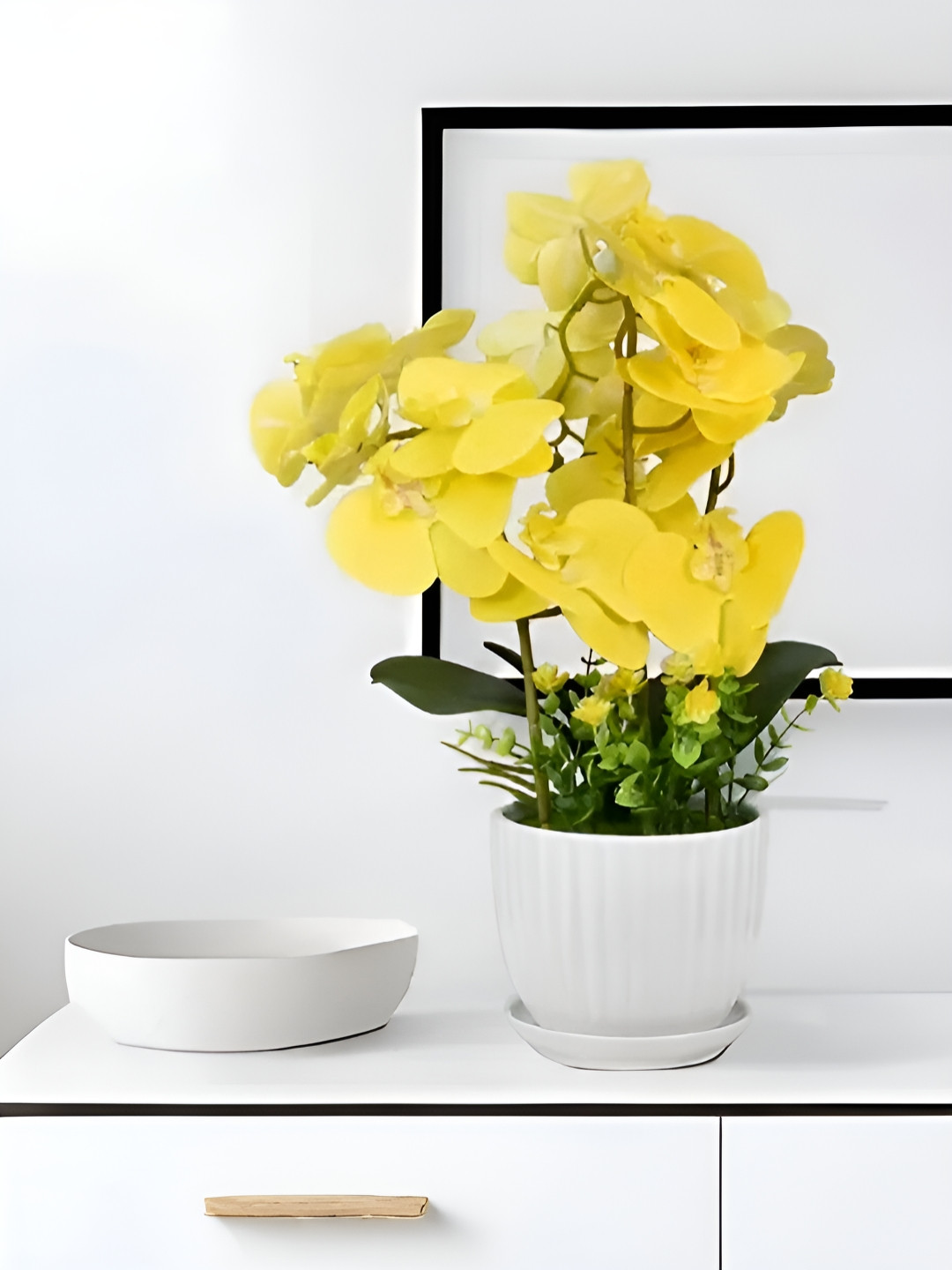 Royaloak Yellow Butterfly Orchid Artificial Flower With Pot