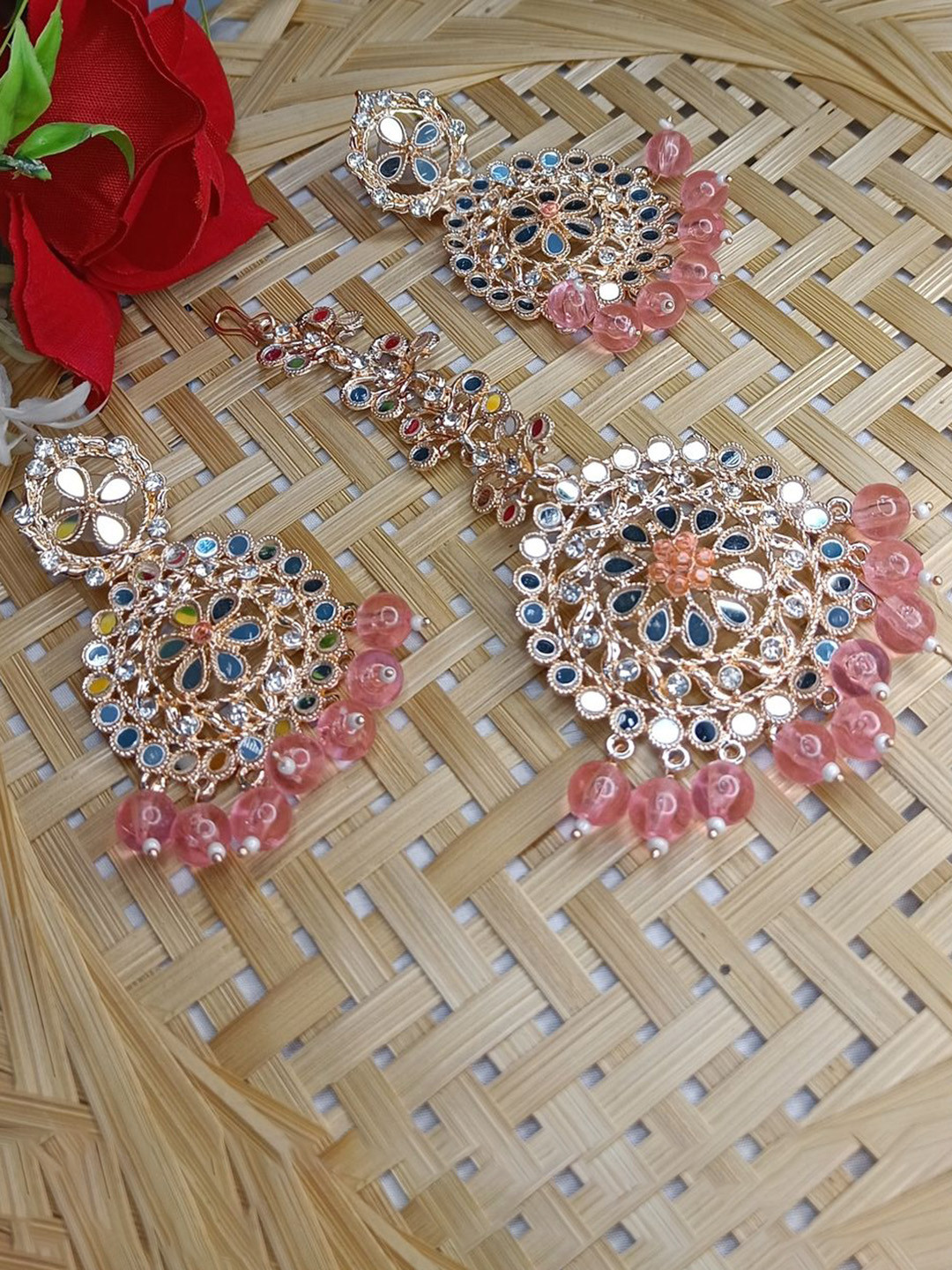 DIVASTRI Rhodium-Plated Mirror Studded Jewellery Set