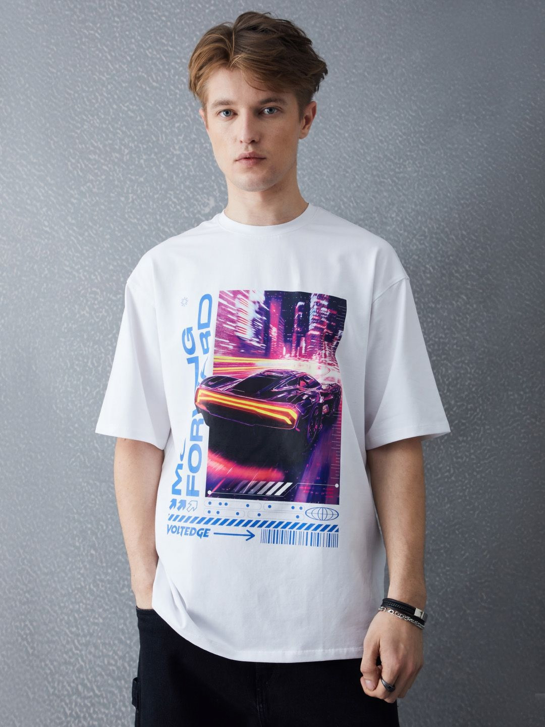 VOLTEDGE Men Photographic Printed Round Neck Cotton Oversized T-shirt