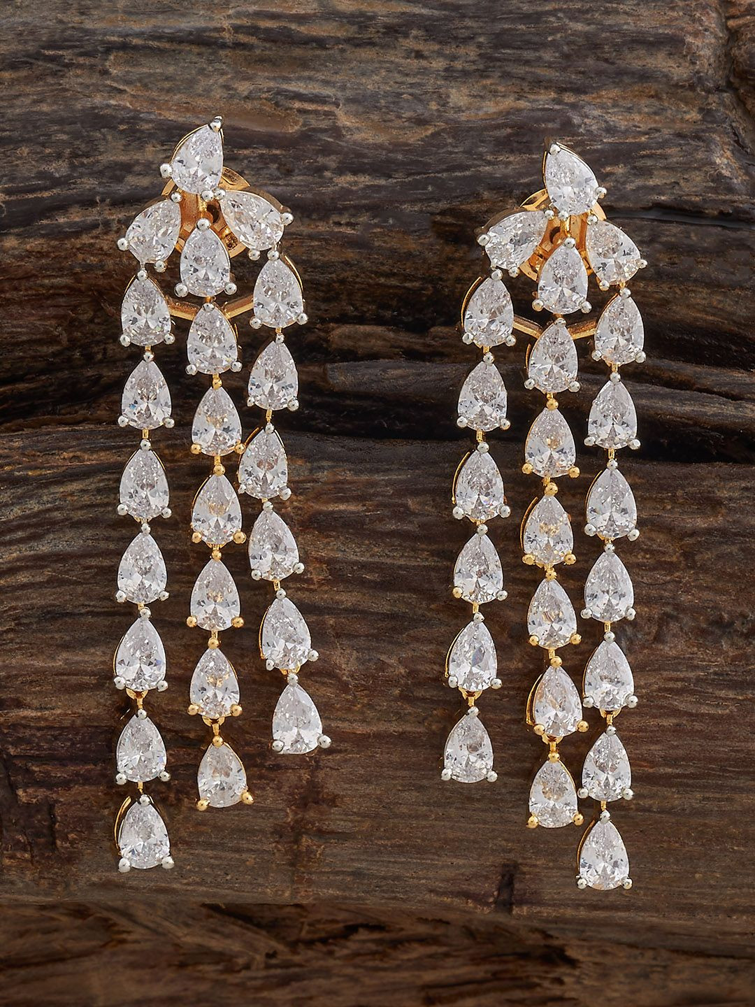 Kushal's Fashion Jewellery Rhodium Plated Geometric Party Zircon Drop Earrings