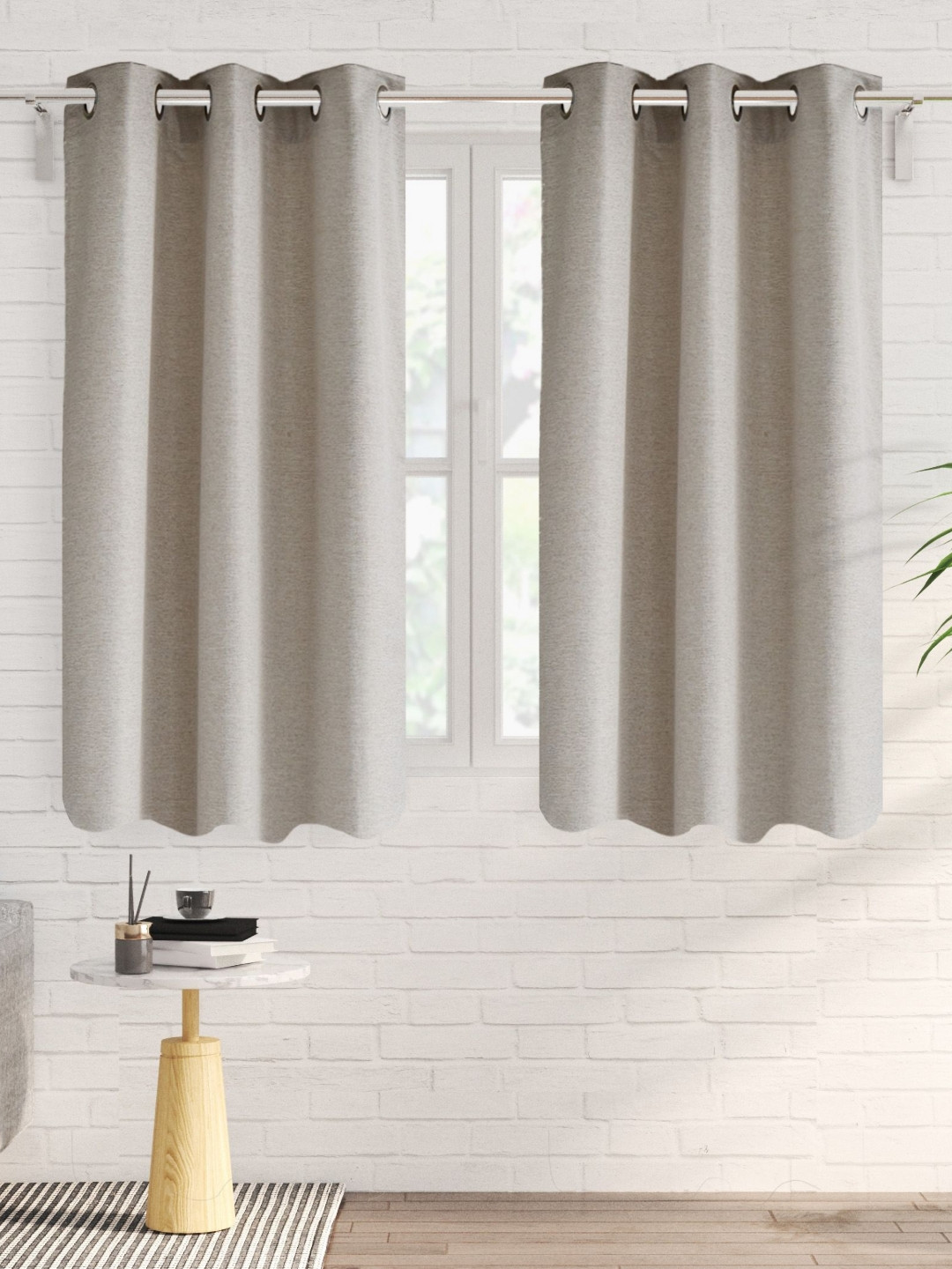 Home Centre Drift Grey Set of 2 Black Out Window Curtains
